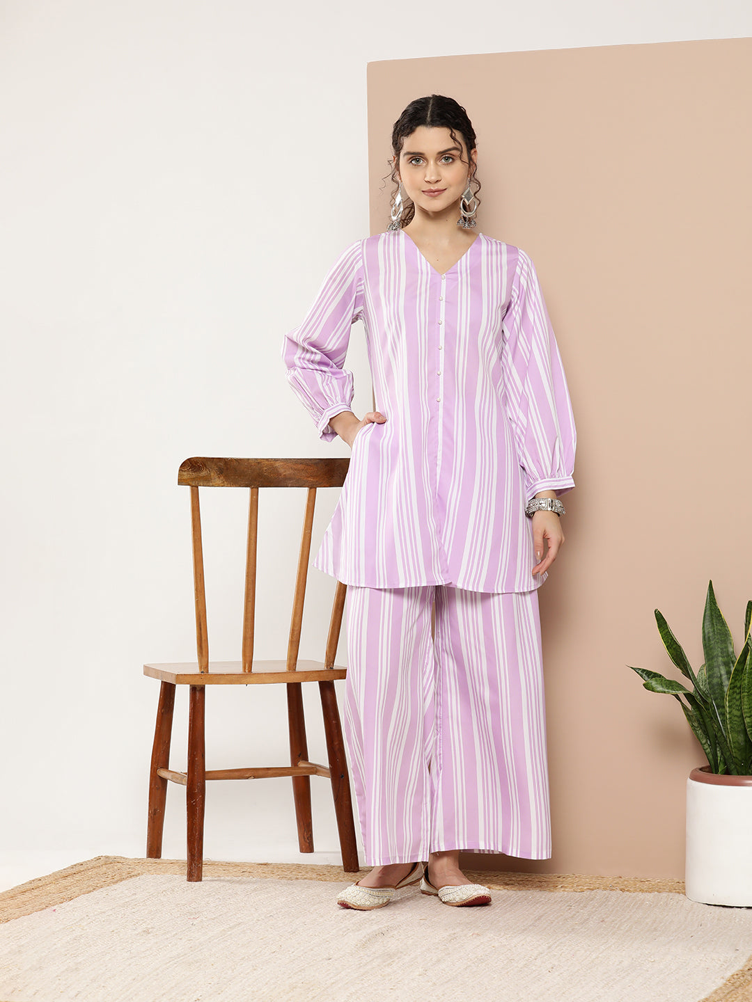 Lavender Striped Crepe Co-Ords