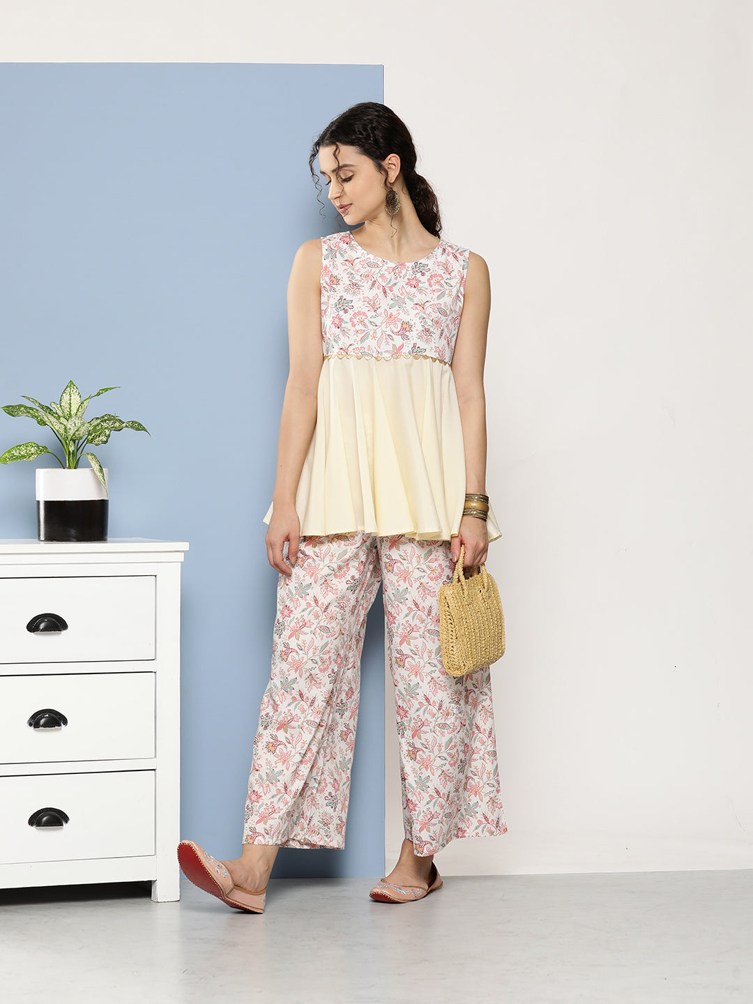 Cream & Pink Floral Print Co-Ords