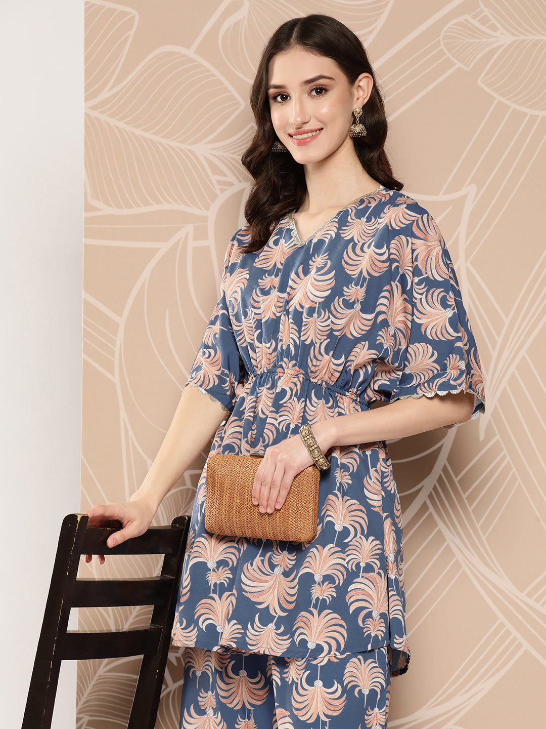 Blue Floral Printed Tunic With Palazzos