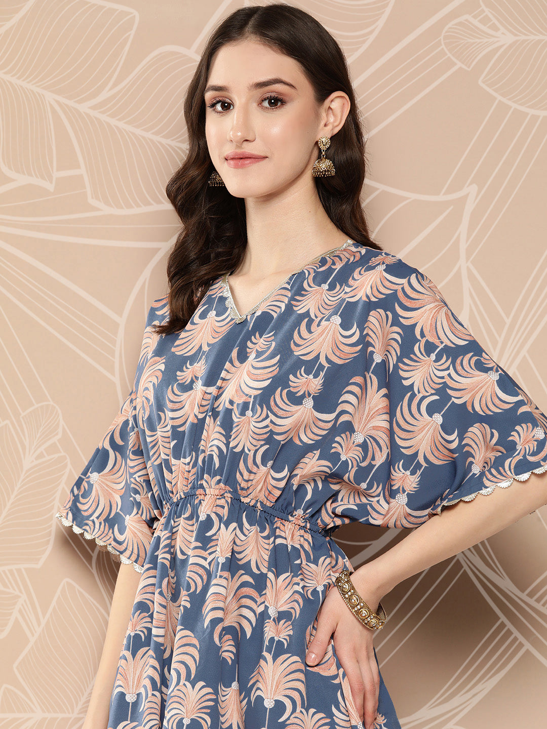 Blue Floral Printed Tunic With Palazzos