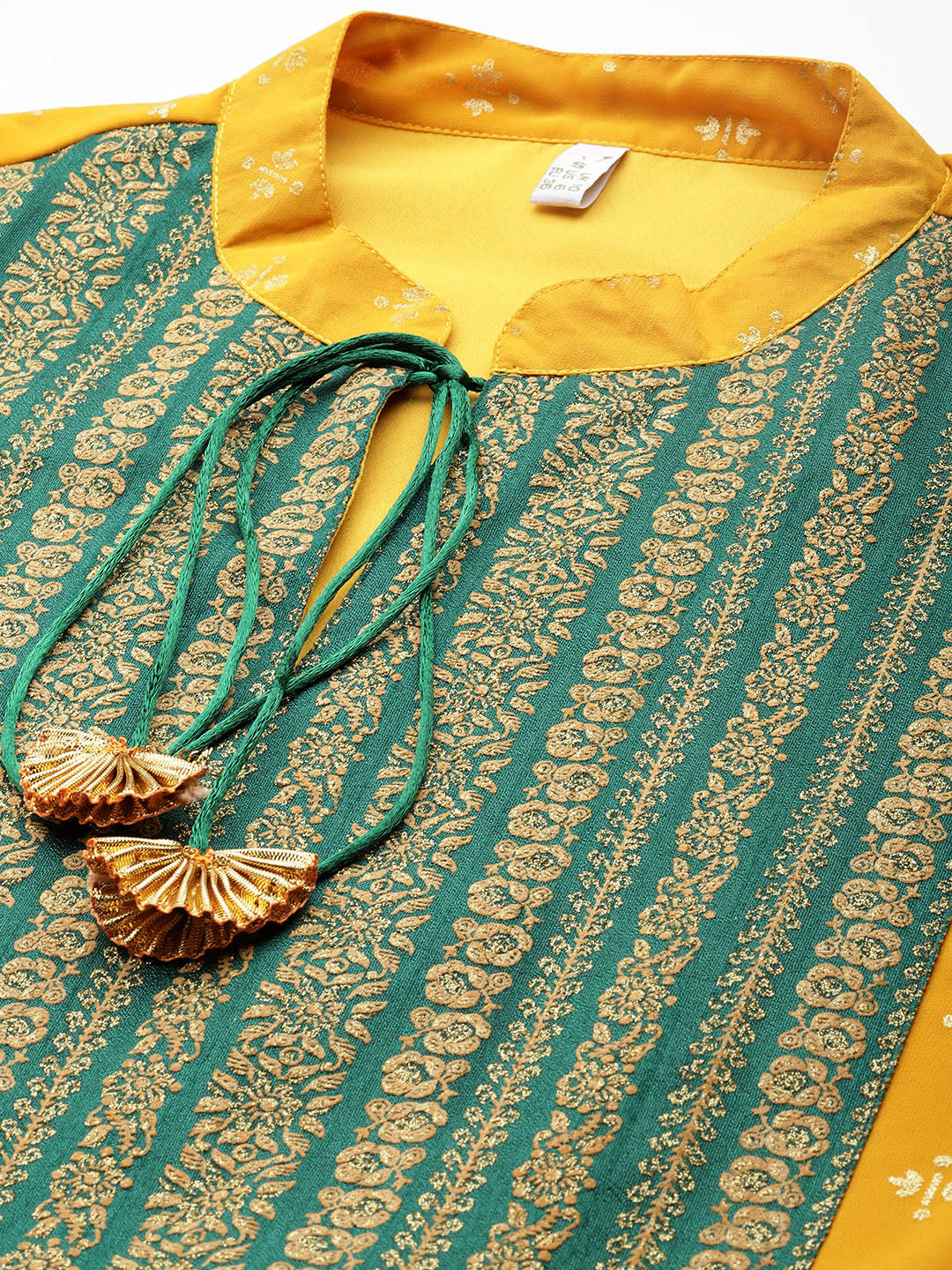 Floral Pleated Tie-Up Neck Kurti with Palazzos