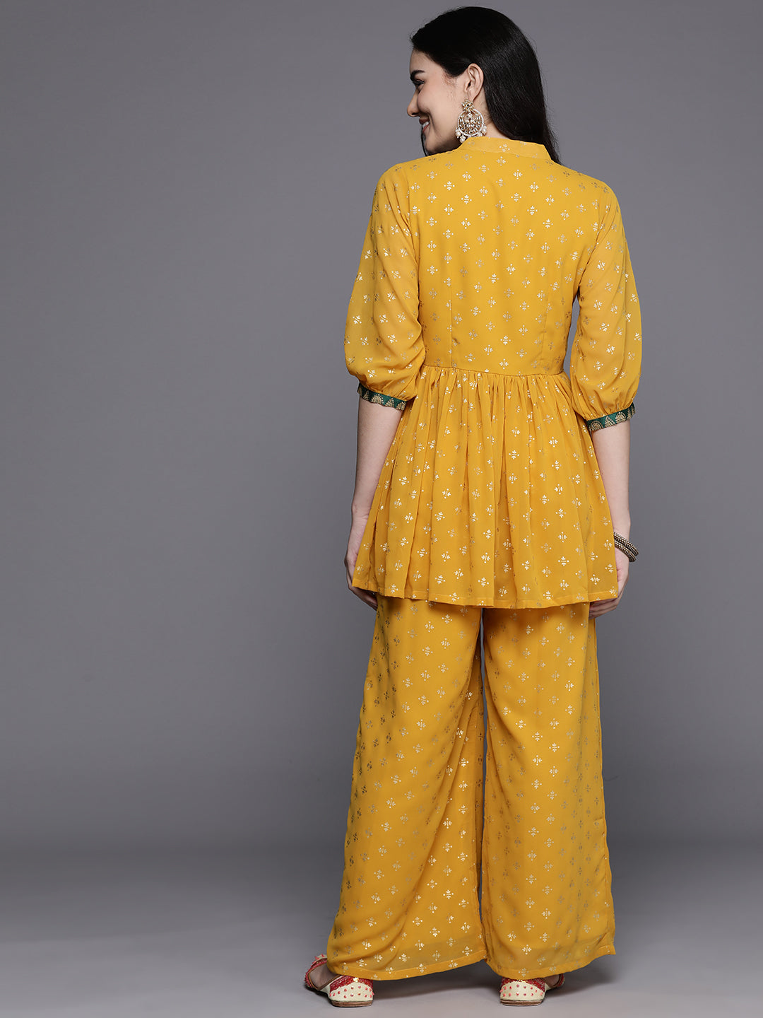 Floral Pleated Tie-Up Neck Kurti with Palazzos