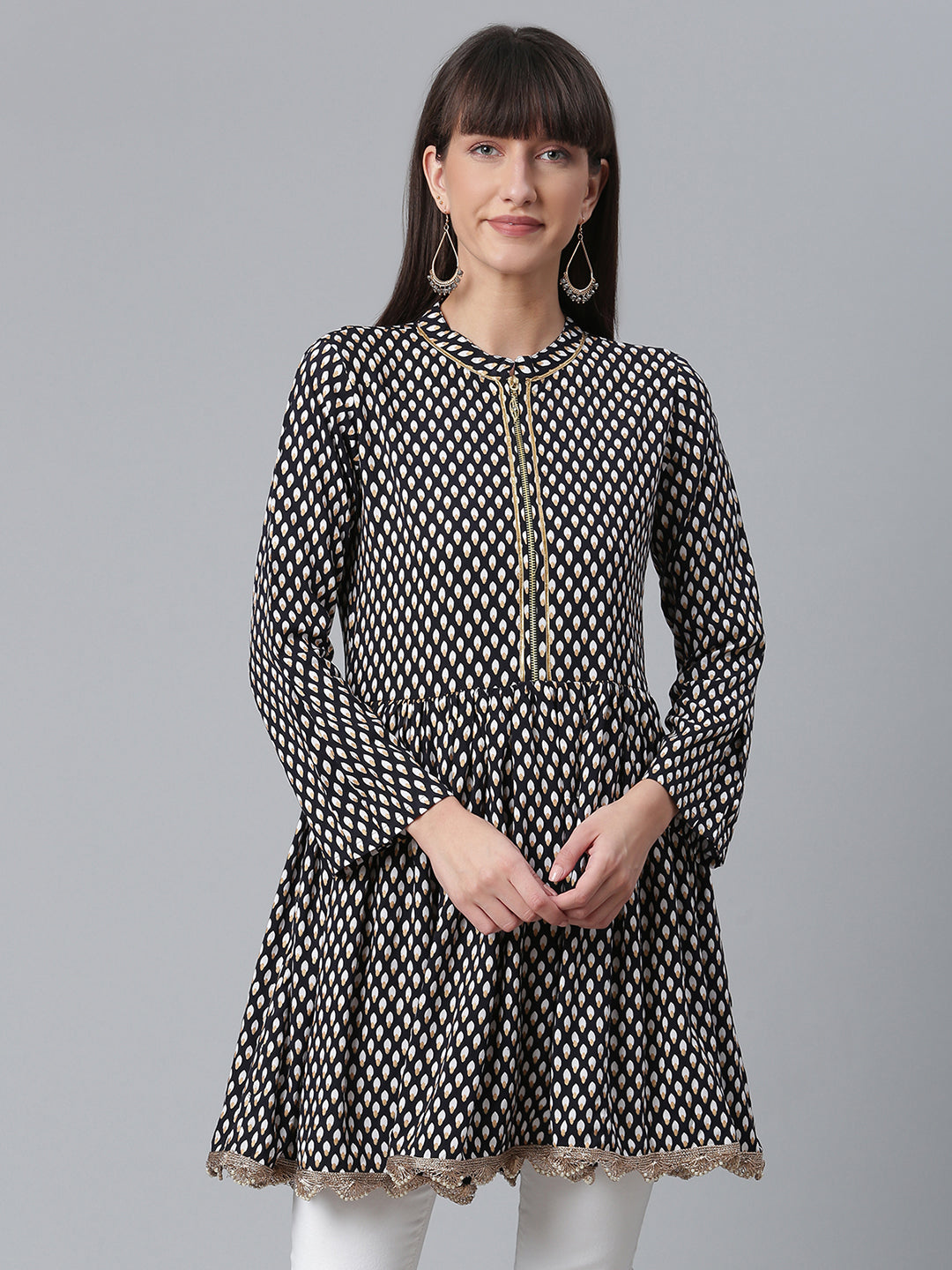 Black Viscose Rayon Printed Tunic