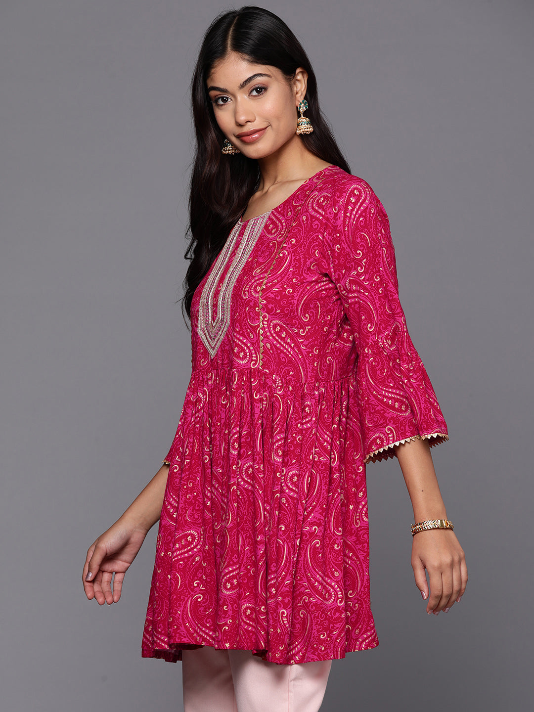 Ahalyaa Pink Printed Ethnic Tunic