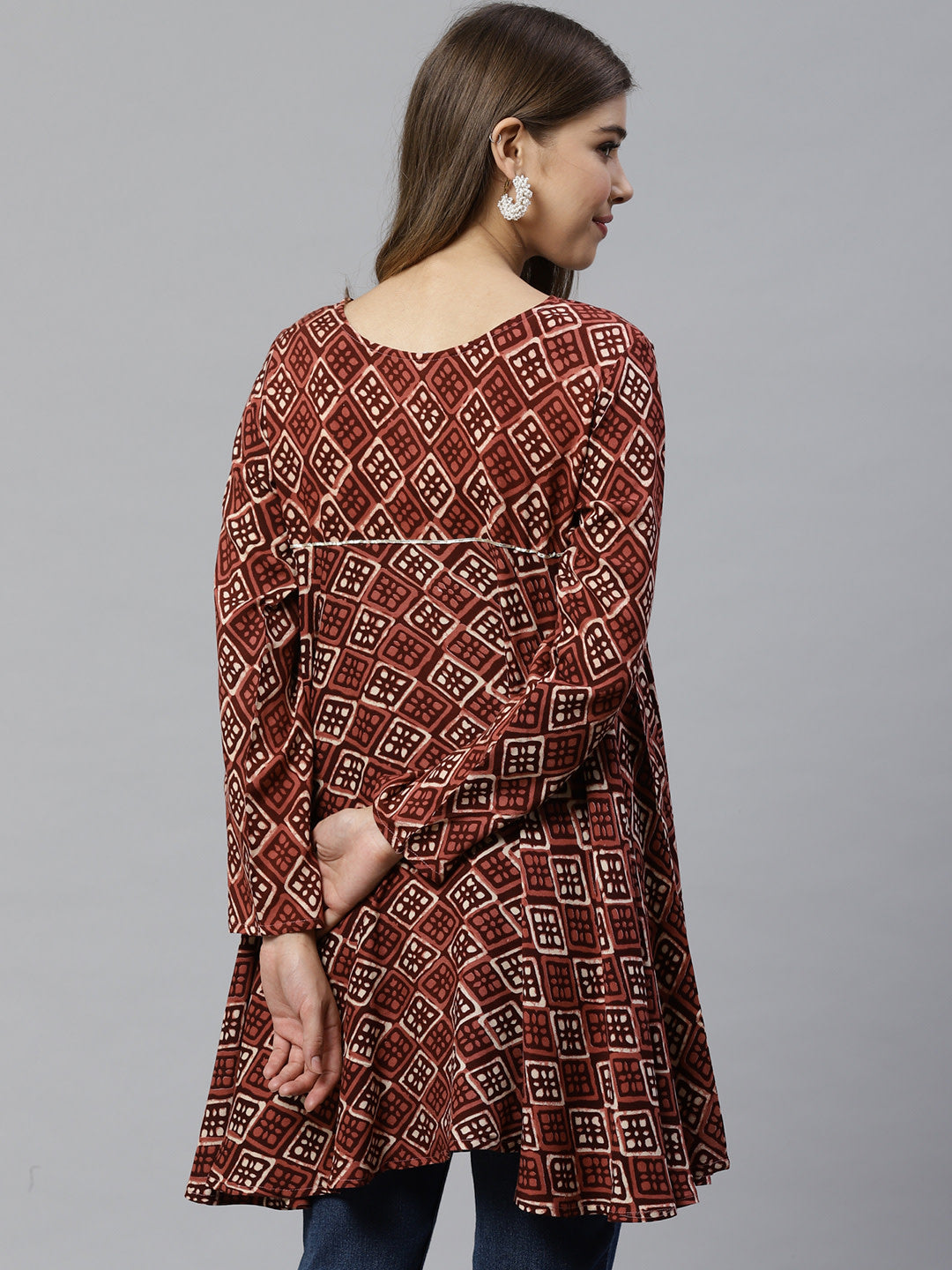 Maroon & Beige Ethnic Printed Asymmetric Tunic