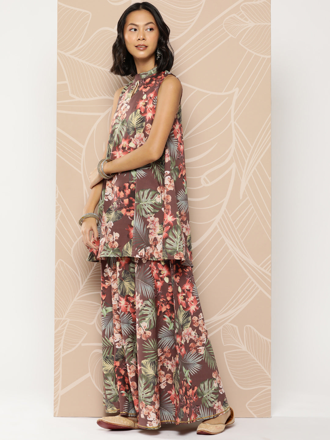 Ahalyaa Printed Crepe Tunic With Skirt