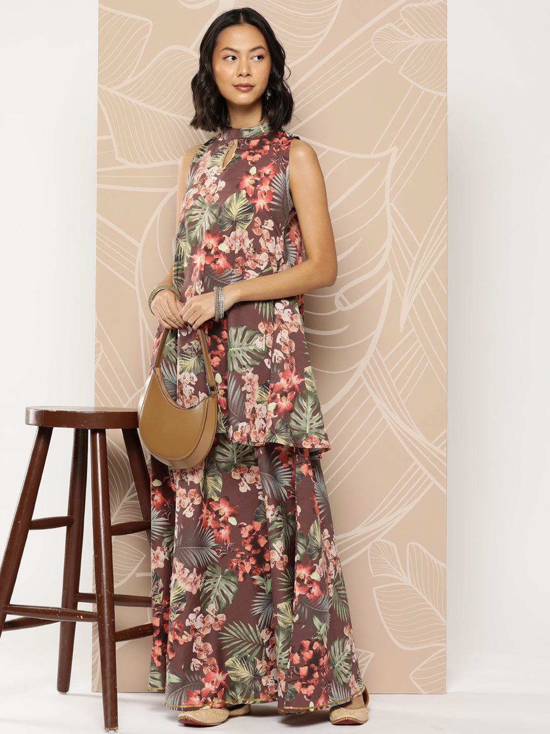 Ahalyaa Printed Crepe Tunic With Skirt