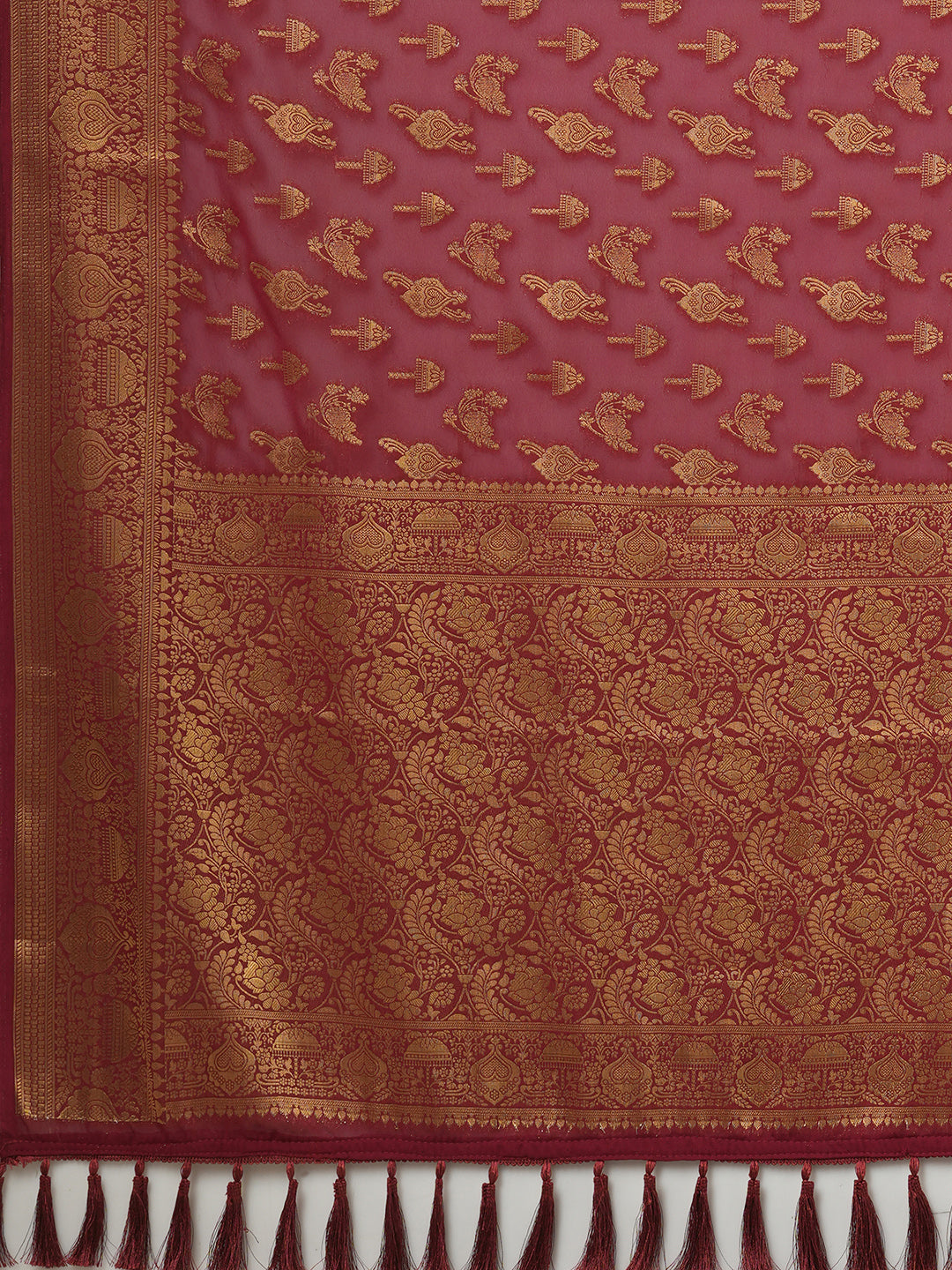 Georgette Maroon Woven Design Designer Saree With Blouse