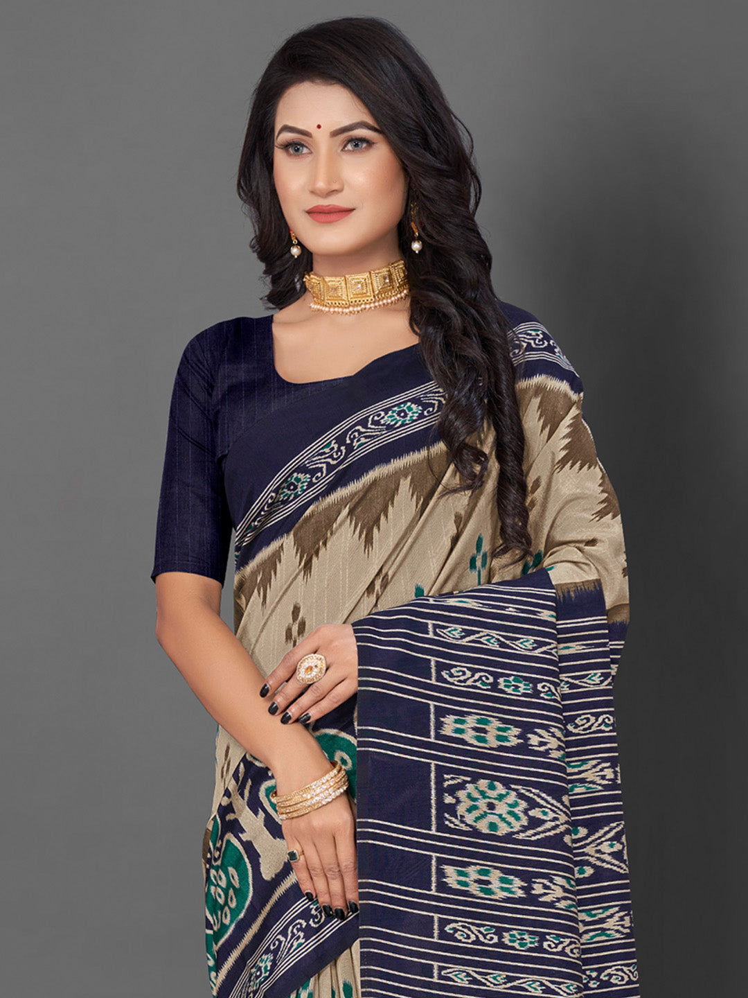 Bhagalpuri Silk Beige Printed Designer Saree With Blouse