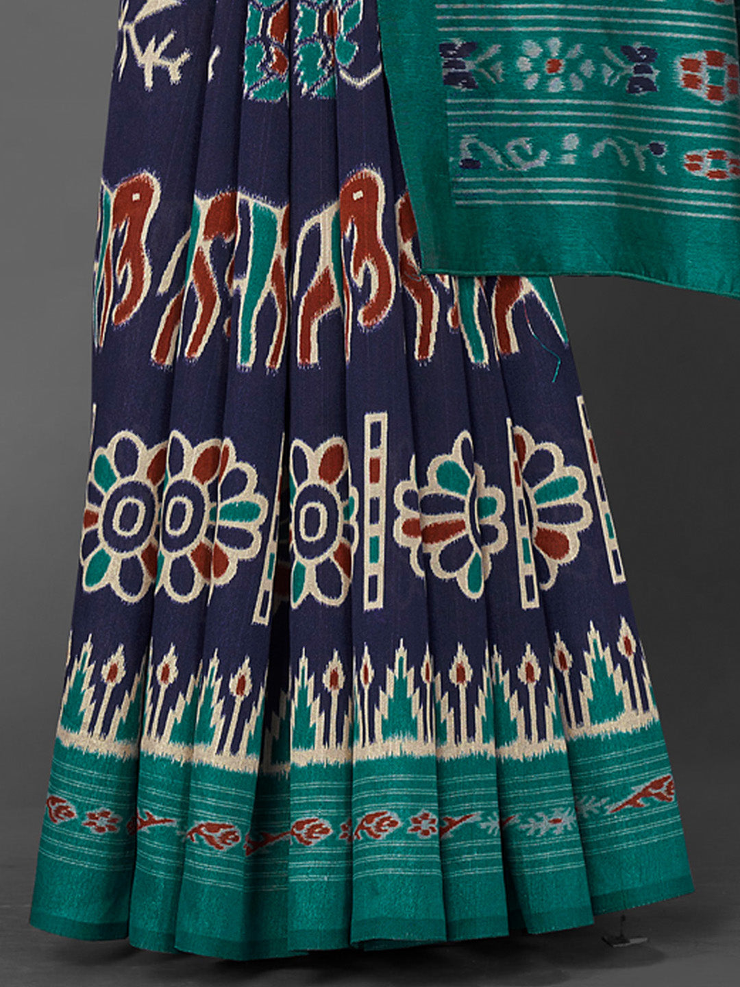 Bhagalpuri Silk Navy Blue Printed Designer Saree With Blouse