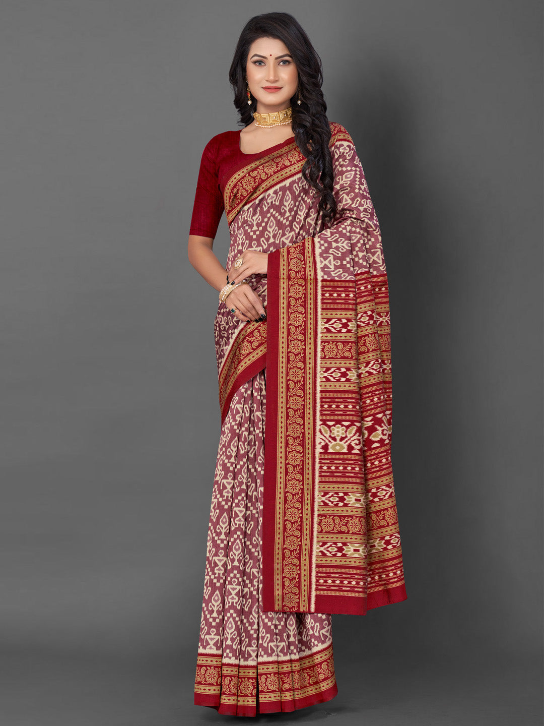 Bhagalpuri Silk Mauve Printed Designer Saree With Blouse