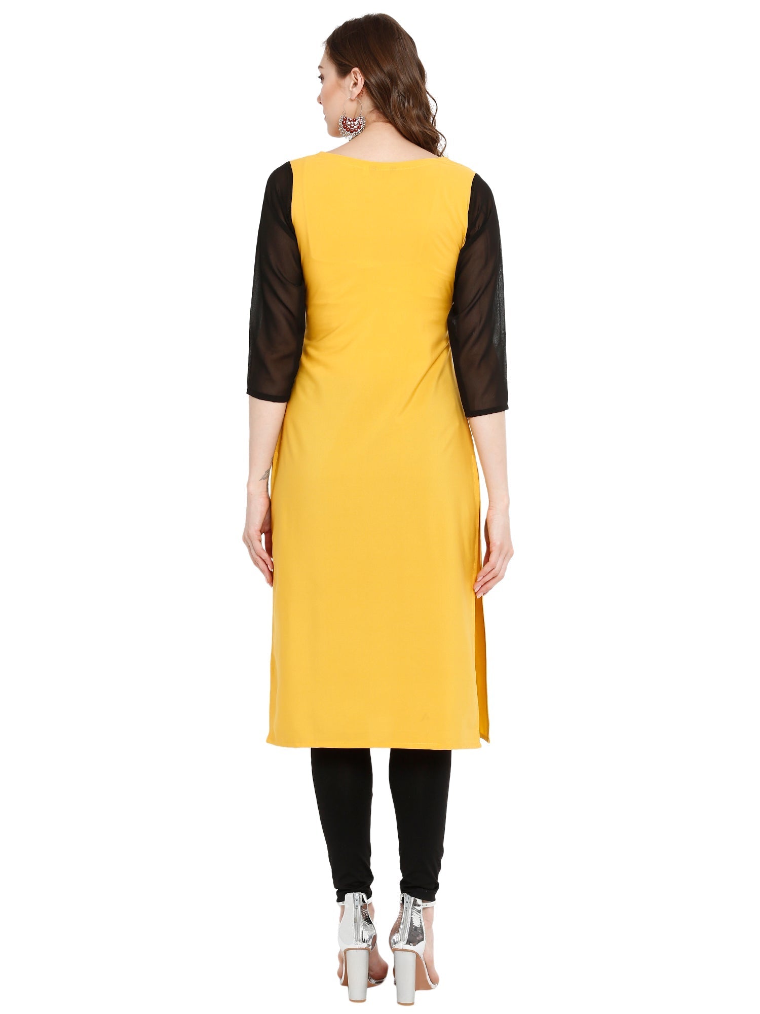 Yellow Floral Printed Straight Kurta