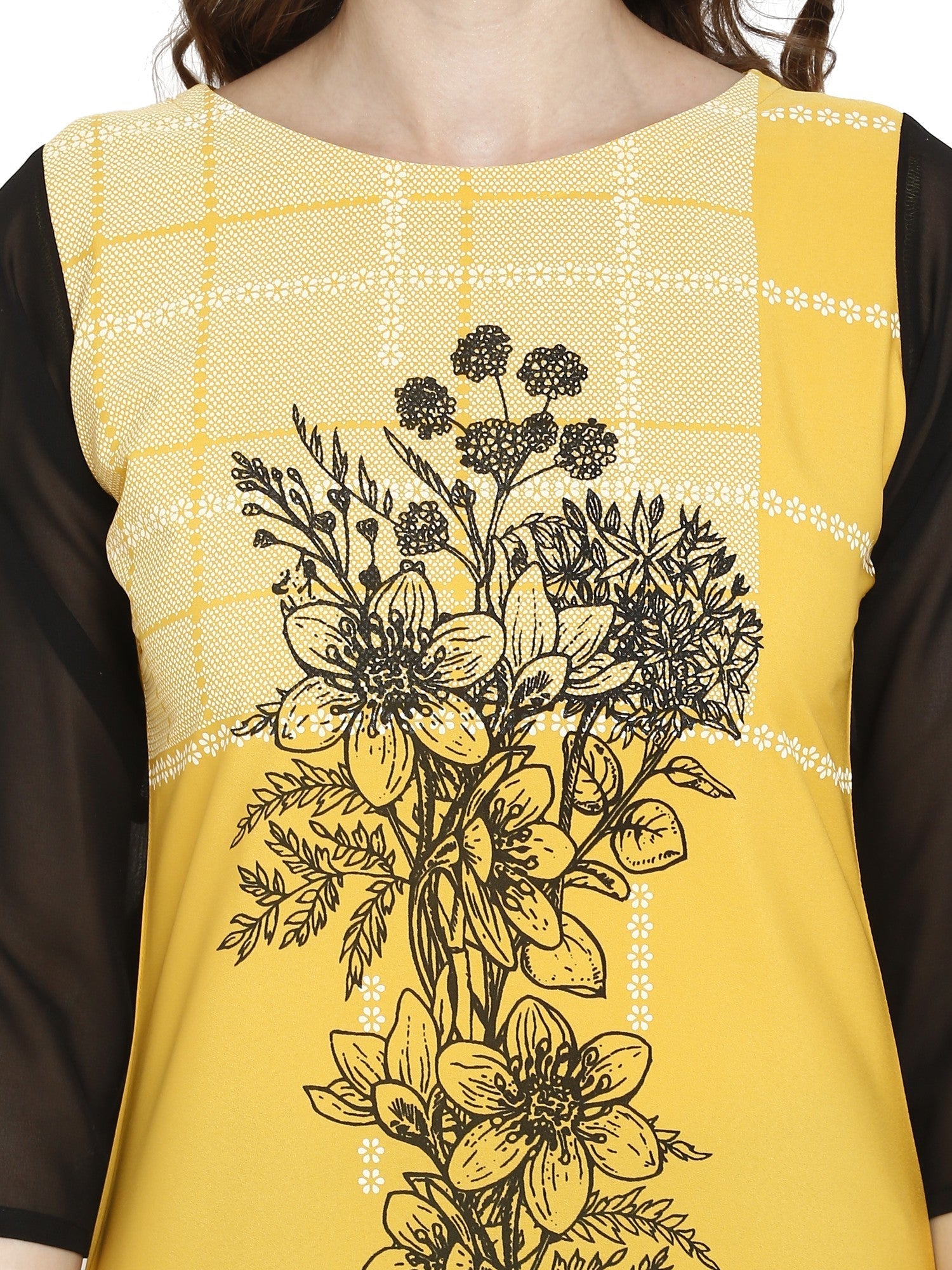 Yellow Floral Printed Straight Kurta