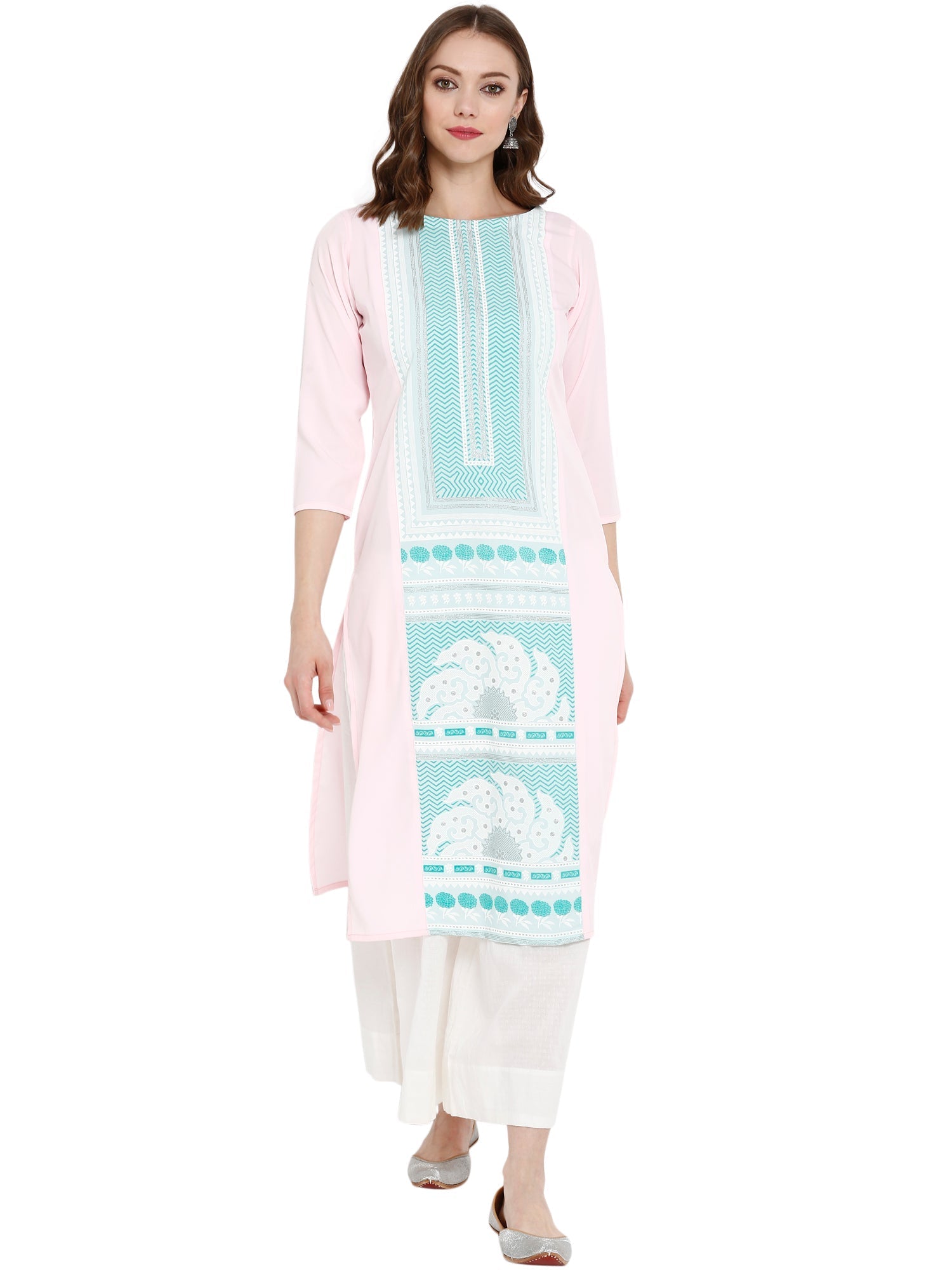 Pink Printed Straight Kurta