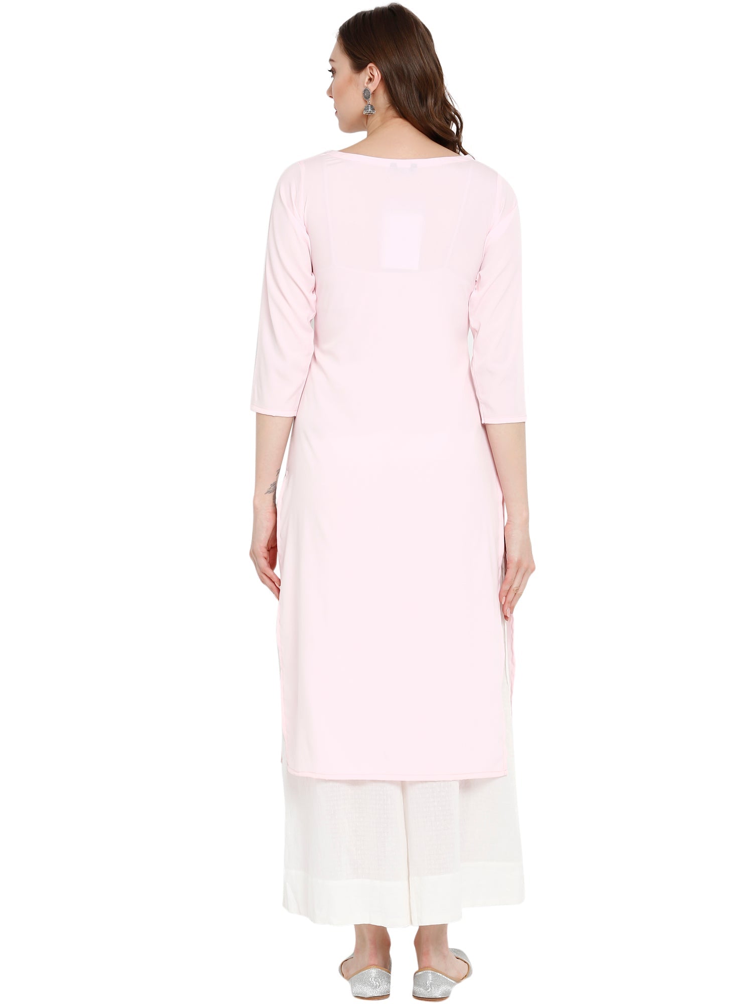 Pink Printed Straight Kurta