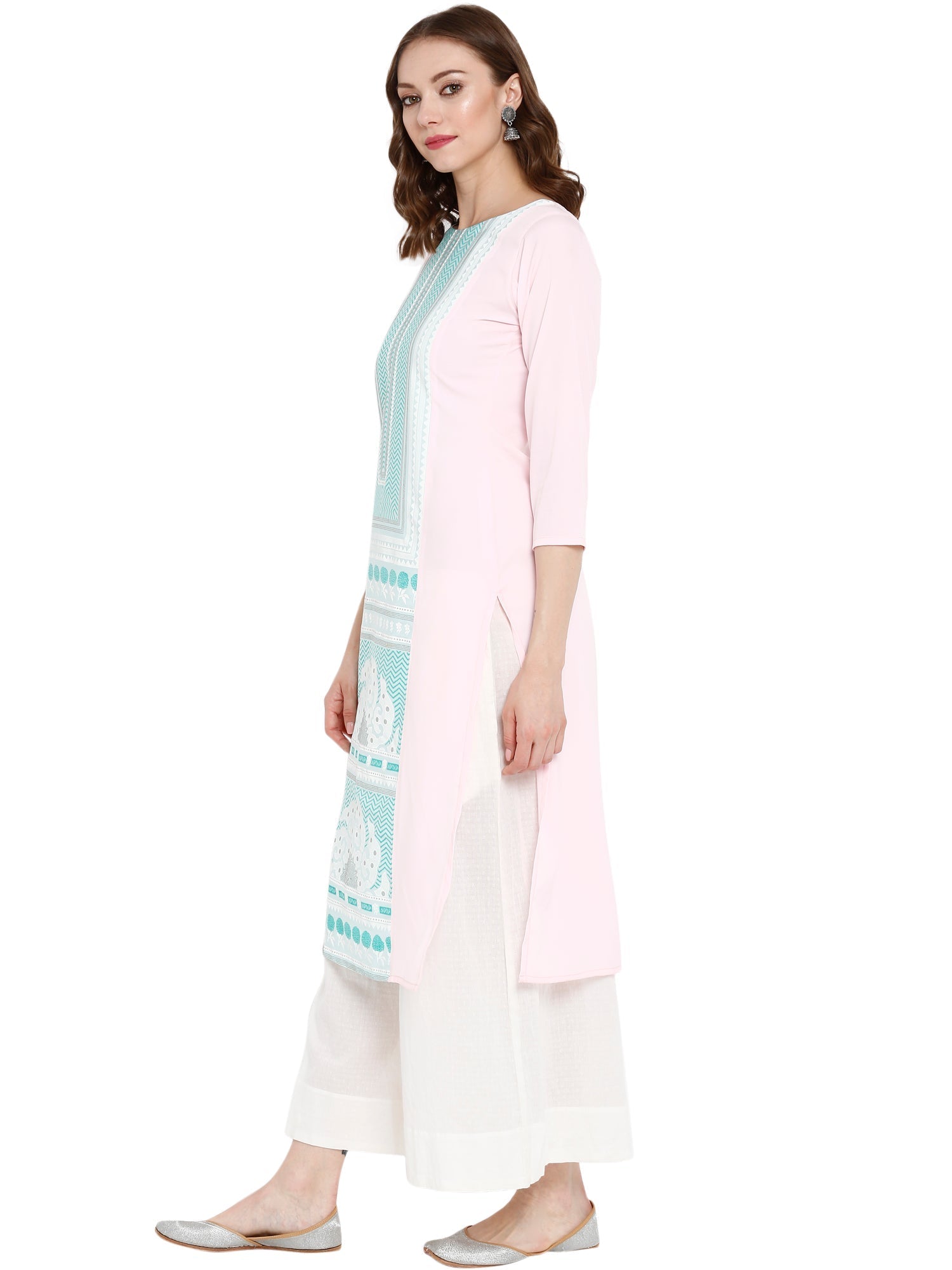 Pink Printed Straight Kurta