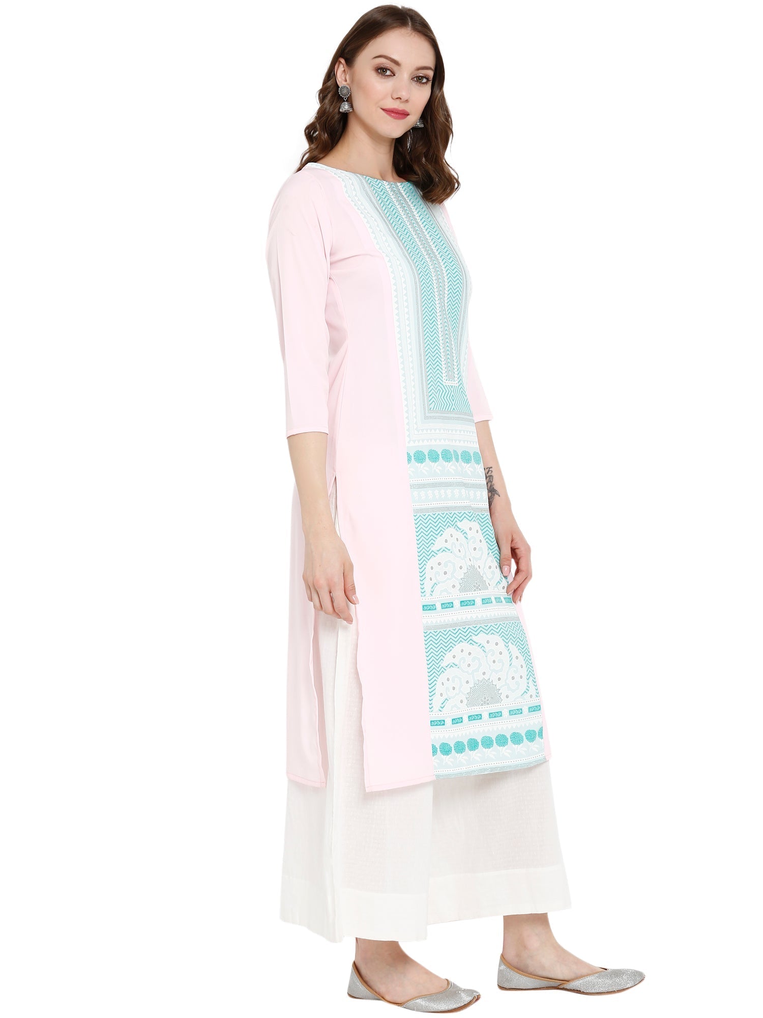 Pink Printed Straight Kurta