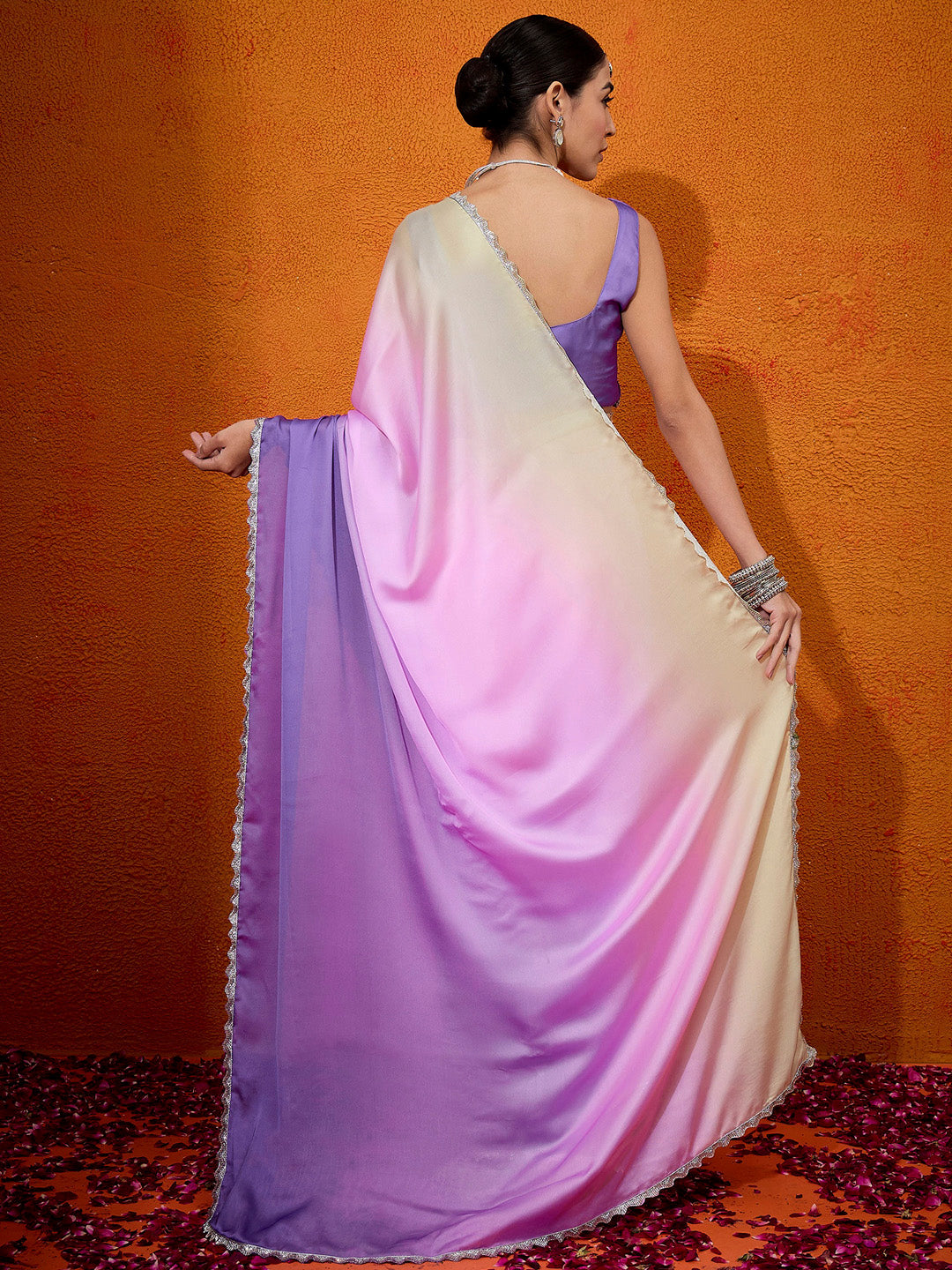 Satin Silk Pink Embellished Designer Saree With Blouse