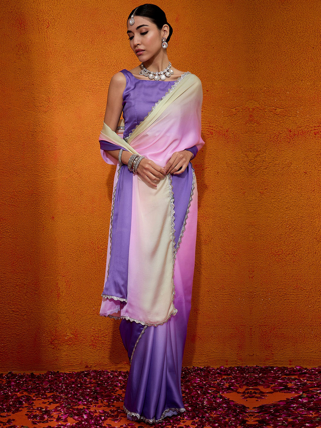 Satin Silk Pink Embellished Designer Saree With Blouse