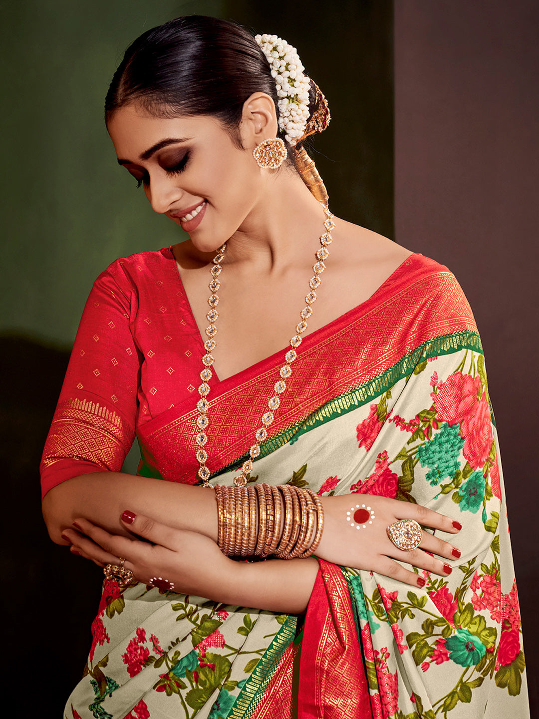 Tussar Silk Off White Printed Designer Saree With Blouse