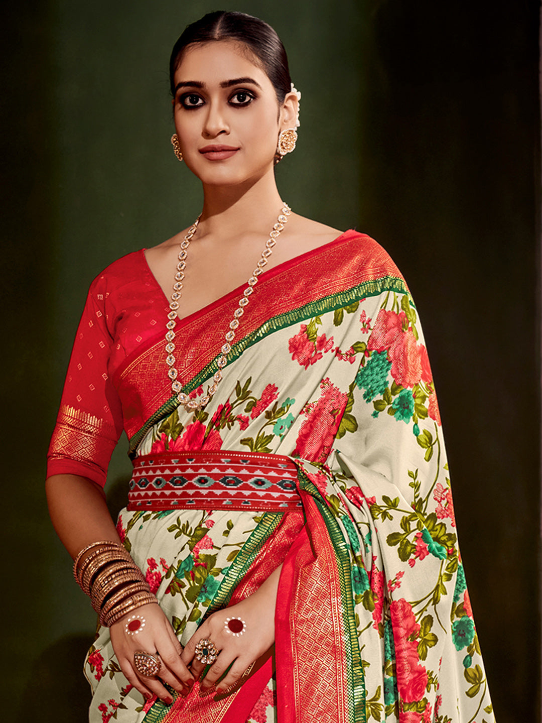 Tussar Silk Off White Printed Designer Saree With Blouse