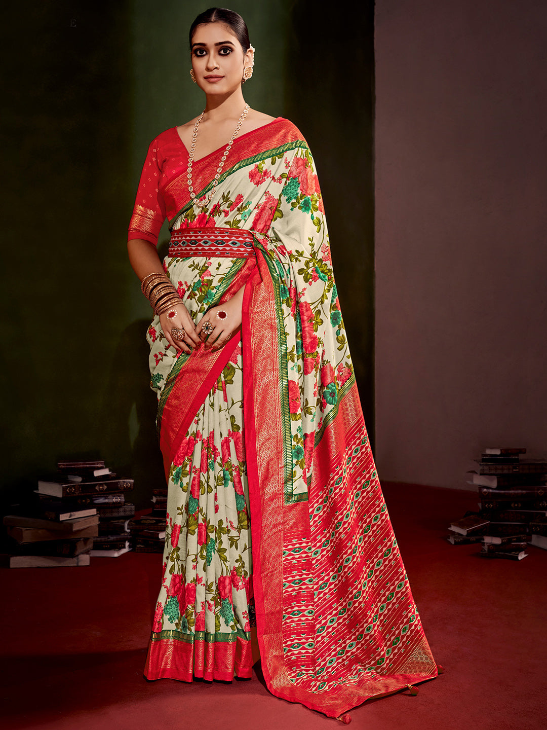 Tussar Silk Off White Printed Designer Saree With Blouse