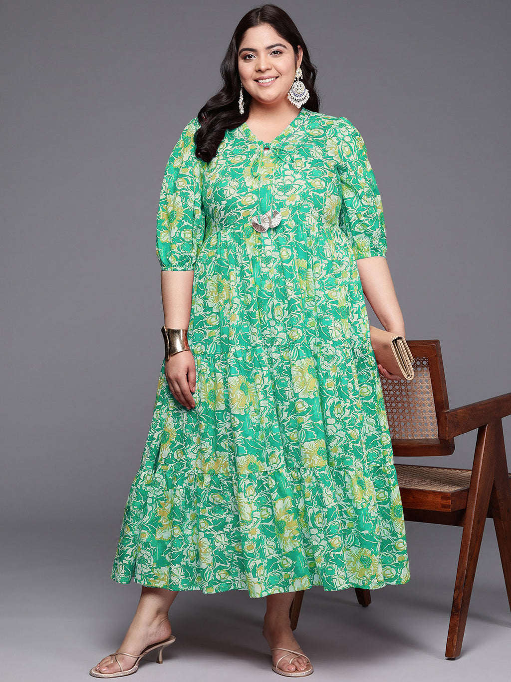 Printed 100% Cotton Layered Maxi Ethnic Dress-AH