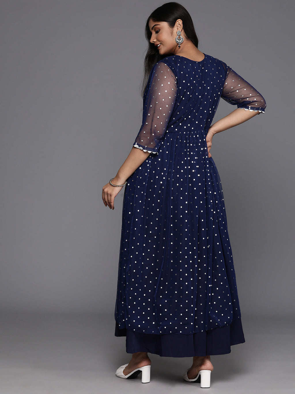 Plus Size Polka Dots Print A-Line Maxi Ethnic Dress-AH