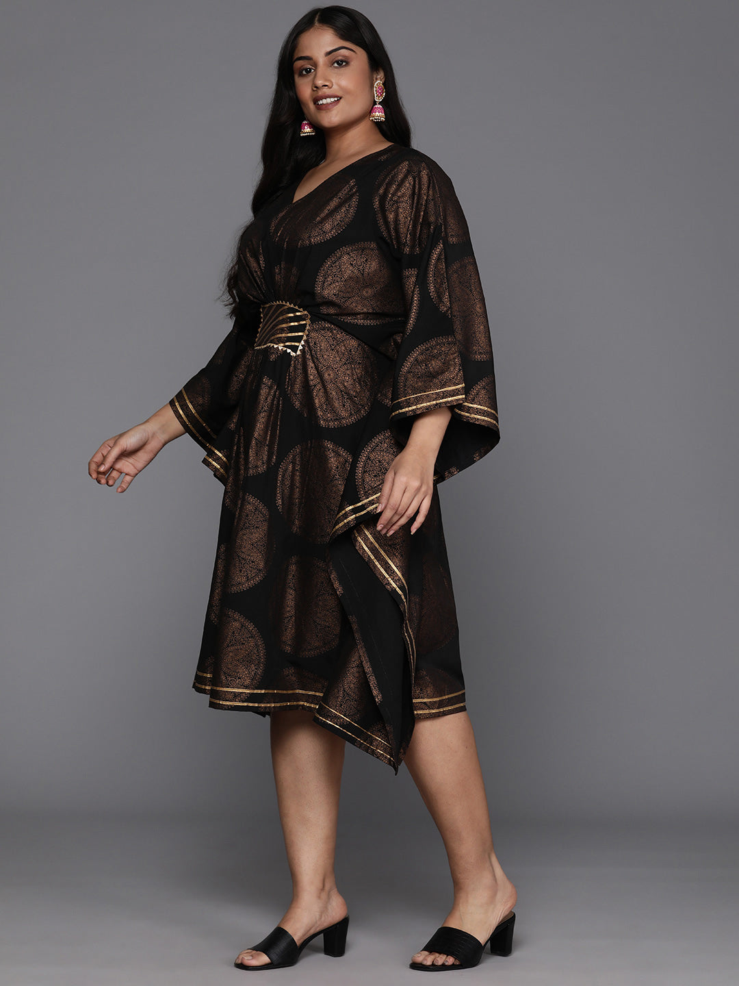 Plus Size Ethnic Print Flared Sleeves Kaftan Dress