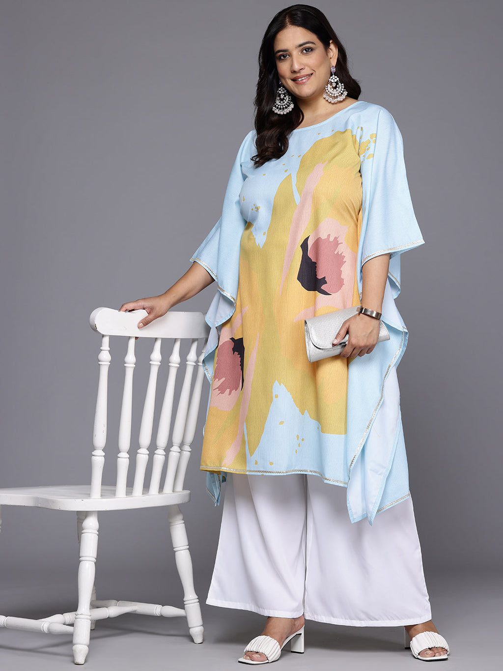 Plus Size Printed Gotta Patti Kurta with Palazzos-AH