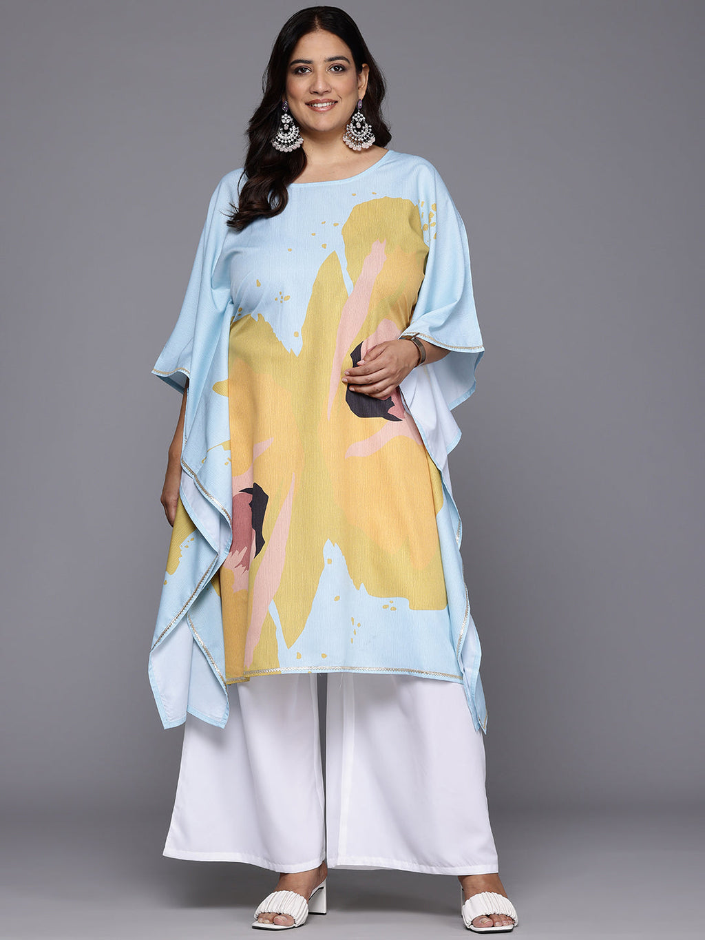 Plus Size Printed Gotta Patti Kurta with Palazzos-AH
