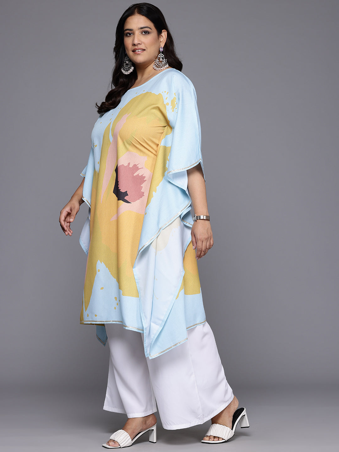 Plus Size Printed Gotta Patti Kurta with Palazzos-AH