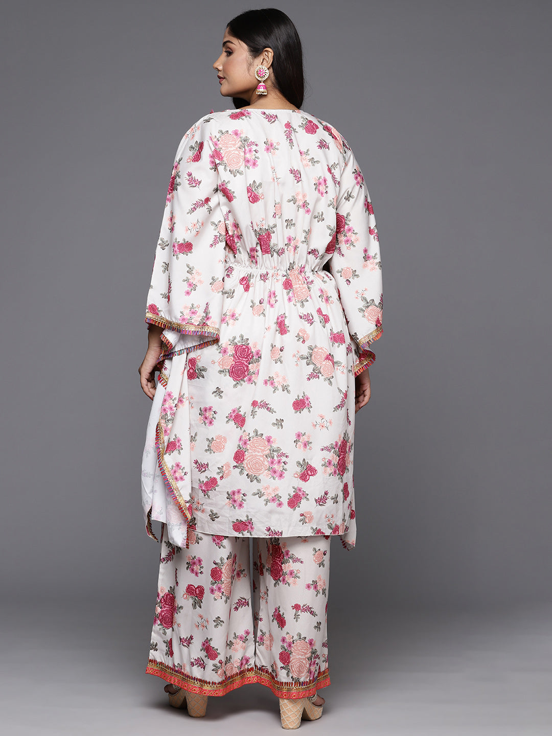 Plus Size Floral Printed Kaftan Gotta Patti Kurta with Palazzos