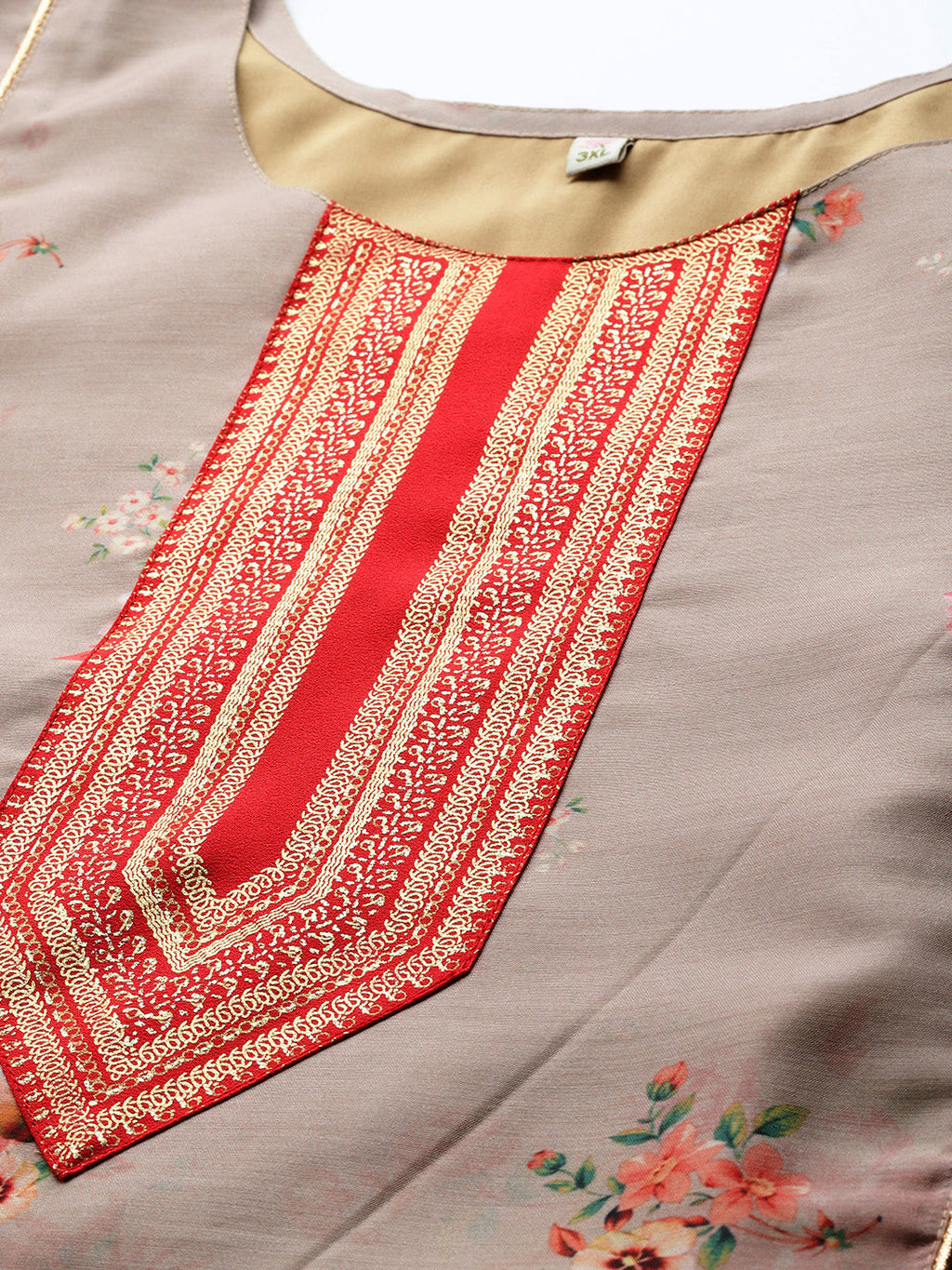 A PLUS BY AHALYAA Plus Size Floral Printed Chanderi Silk Kurta-AH