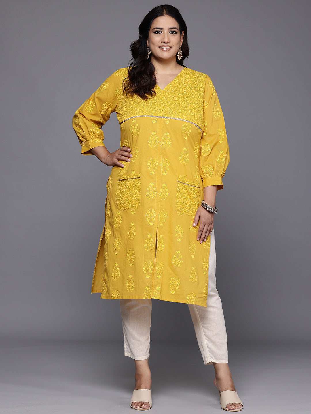 Plus Size Floral Printed Pure Cotton Kurta