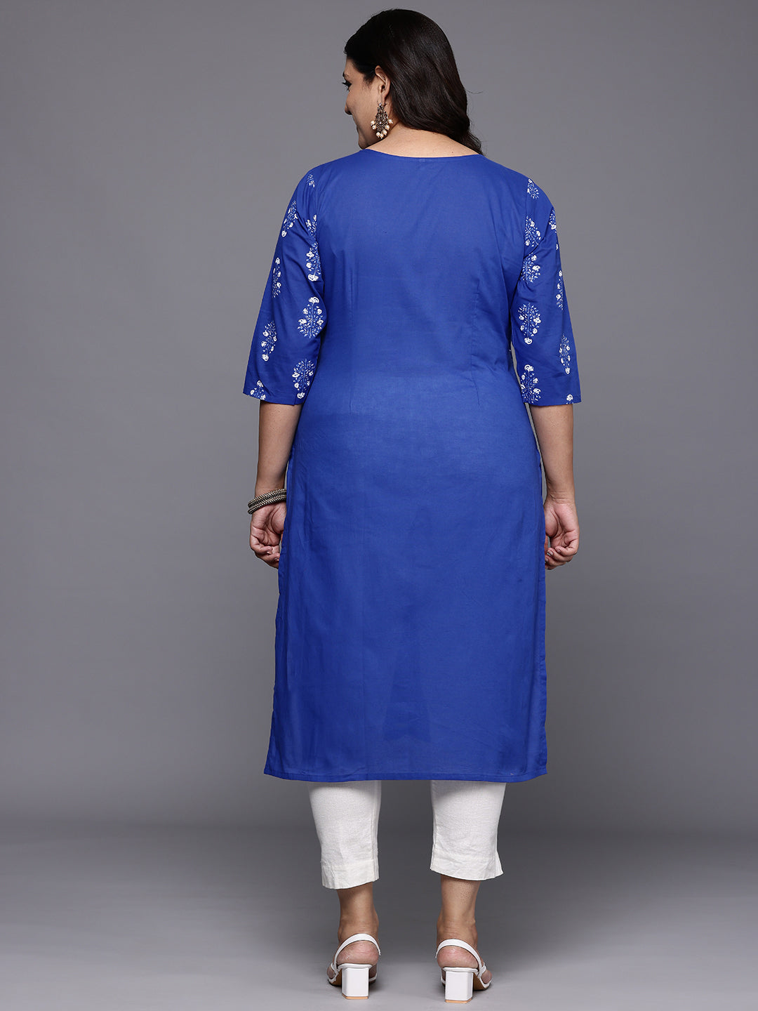 Plus Size Ethnic Motifs Printed Layered Gotta Patti Pure Cotton Kurta