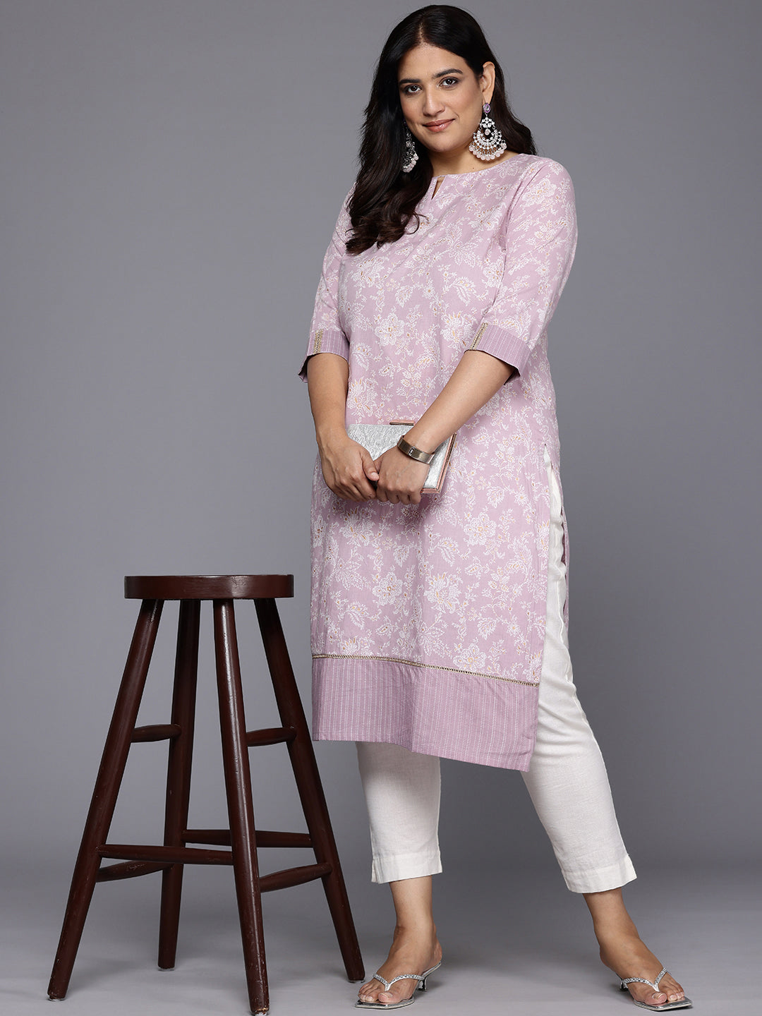 Plus Size Floral Printed Pure Cotton Kurta