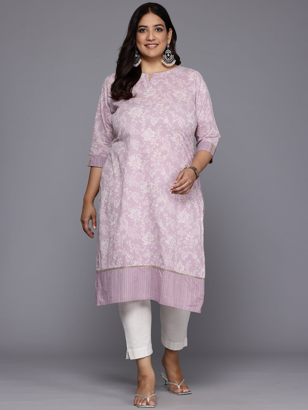 Plus Size Floral Printed Pure Cotton Kurta