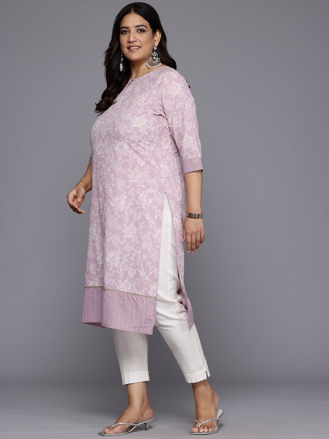 Plus Size Floral Printed Pure Cotton Kurta