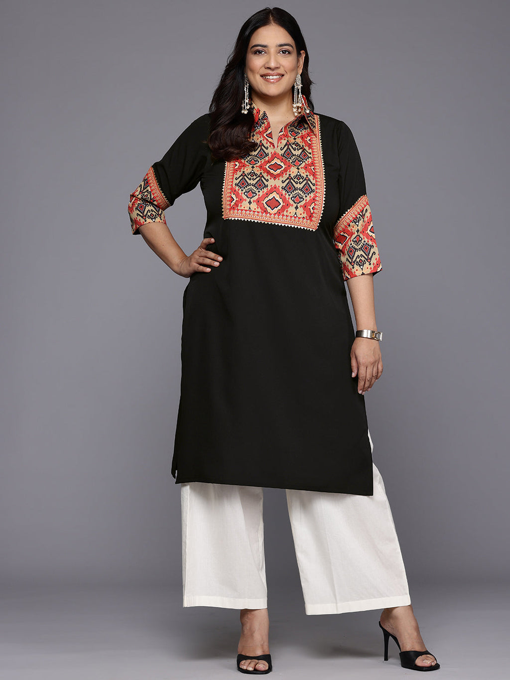 Plus Size Printed Gotta Patti Crepe Kurta-AH