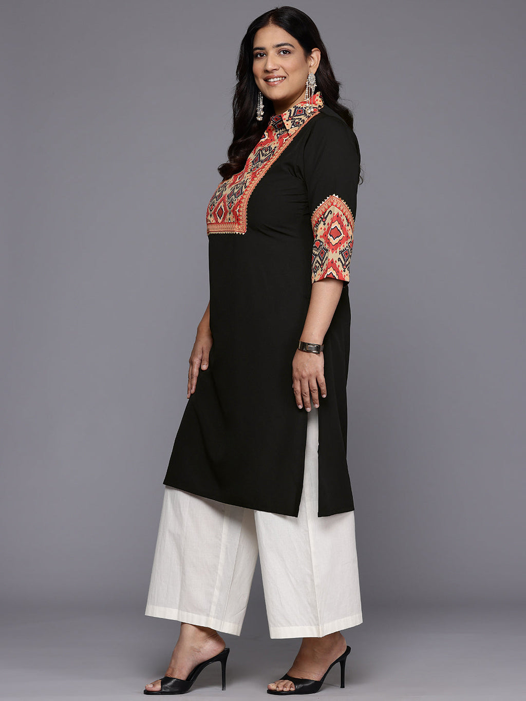 Plus Size Printed Gotta Patti Crepe Kurta-AH