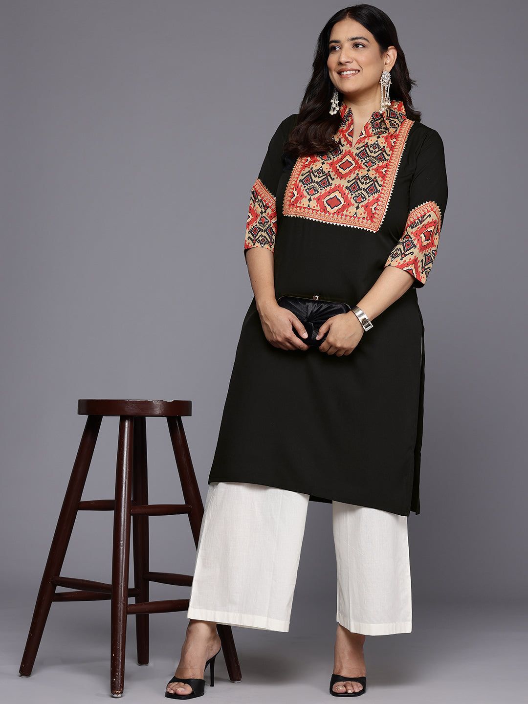 Plus Size Printed Gotta Patti Crepe Kurta