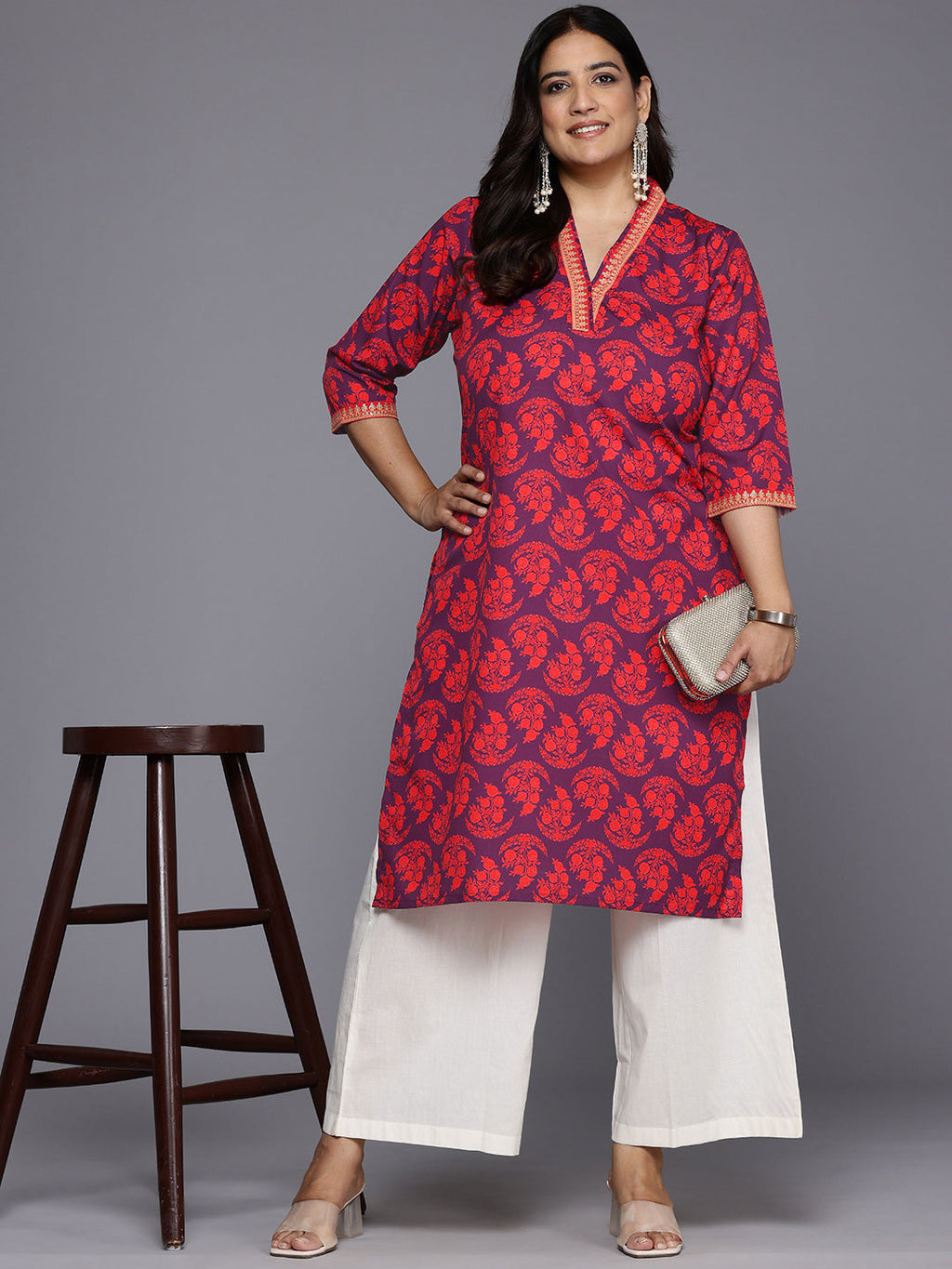 Plus Size Floral Printed Floral Crepe Kurta-AH