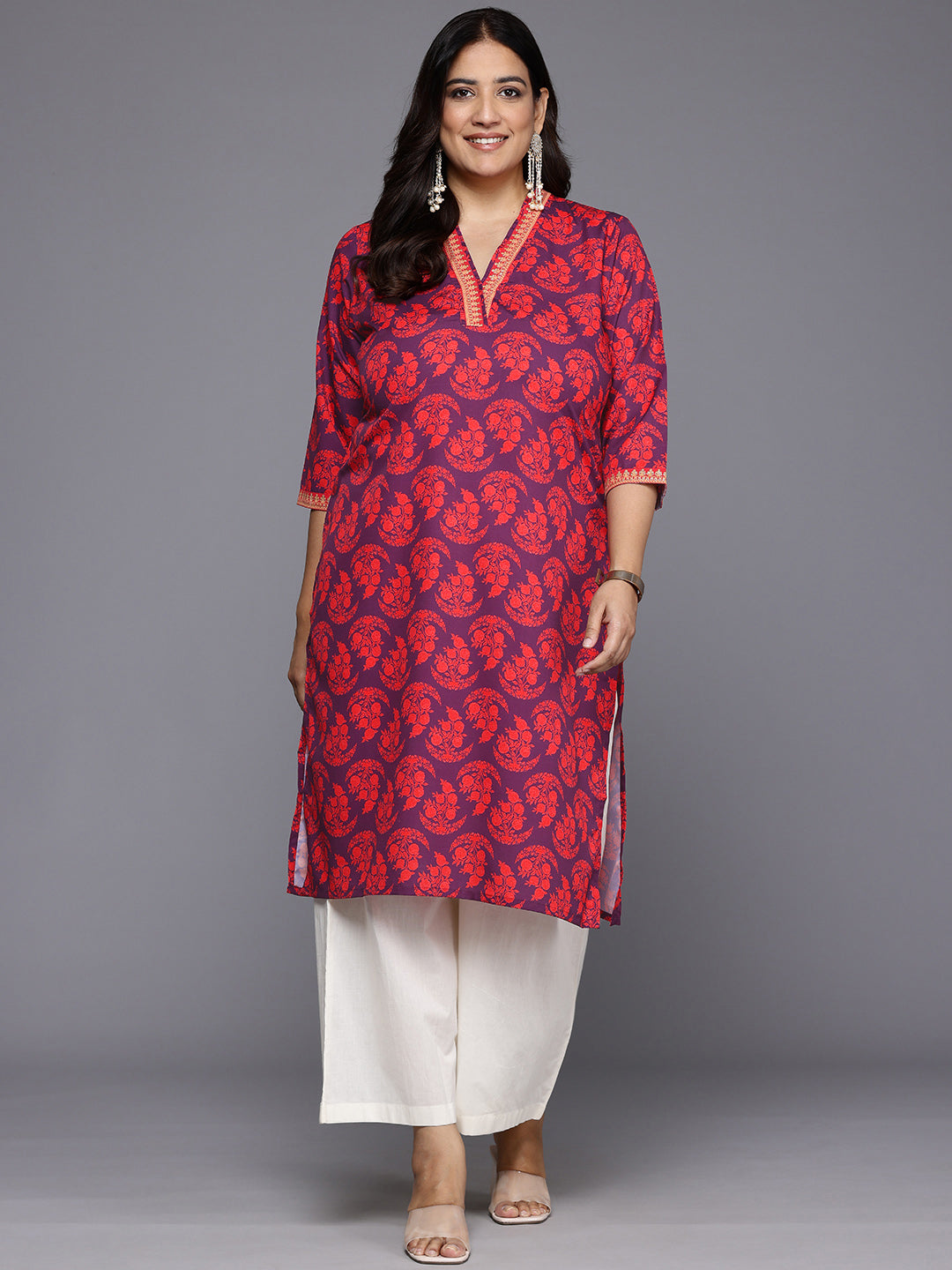 Plus Size Floral Printed Floral Crepe Kurta-AH