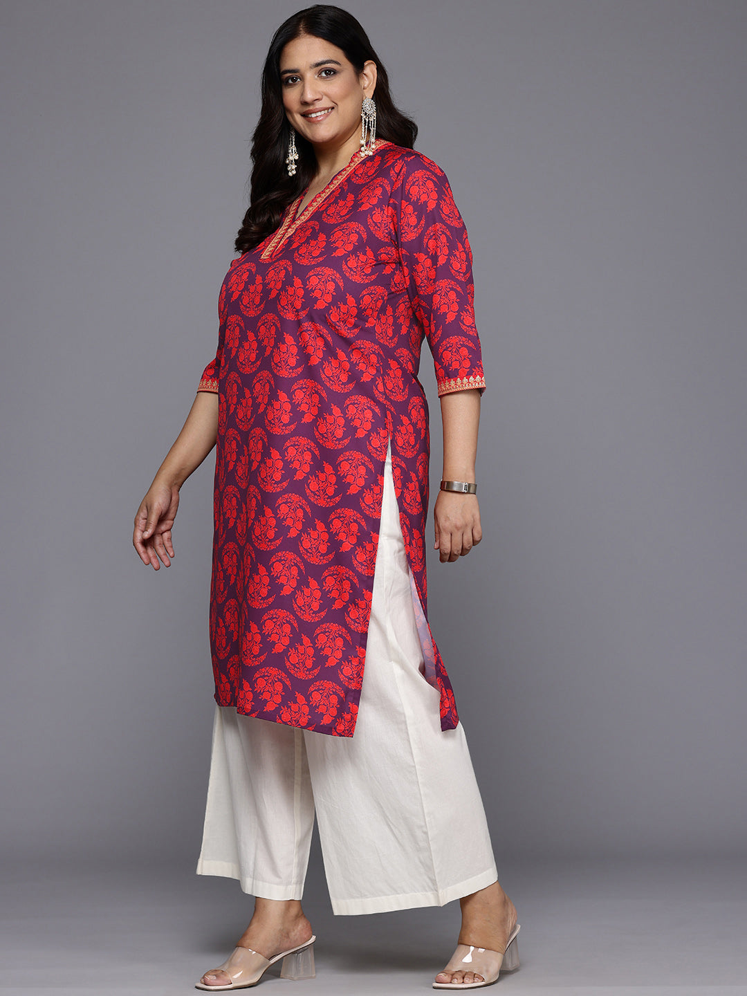 Plus Size Floral Printed Floral Crepe Kurta-AH
