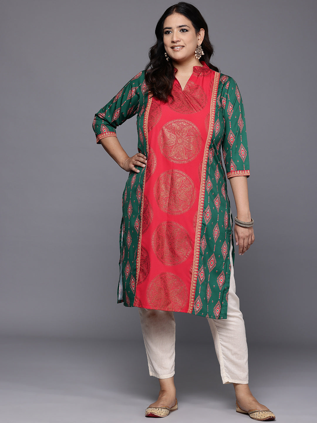 Plus Size Ethnic Motifs Printed Crepe Kurta