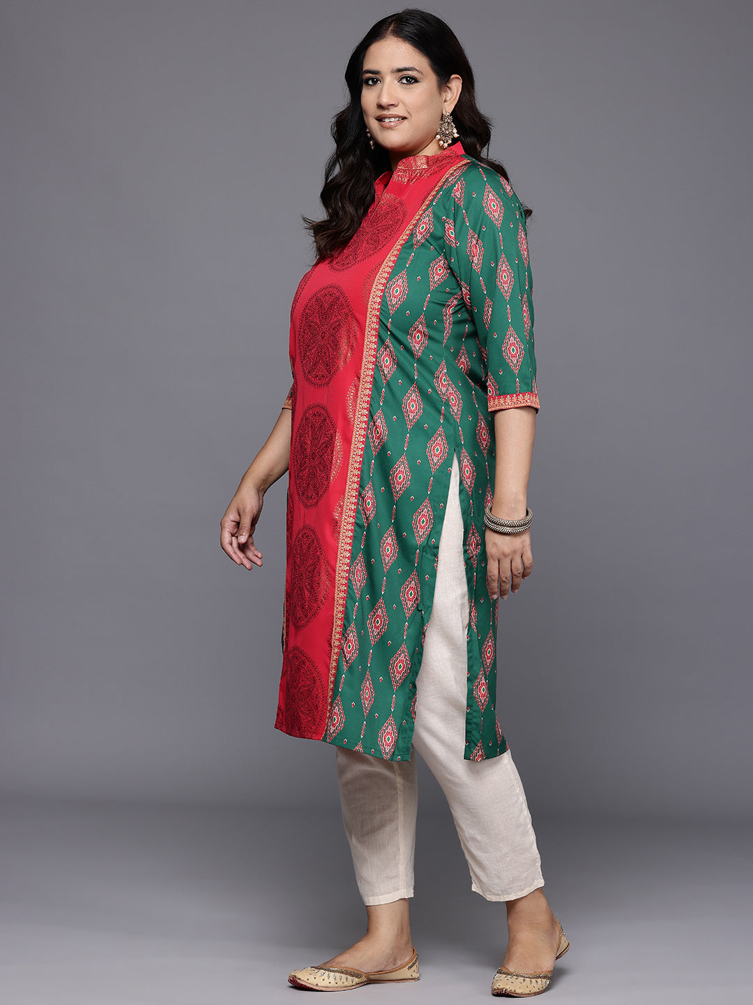 Plus Size Ethnic Motifs Printed Crepe Kurta