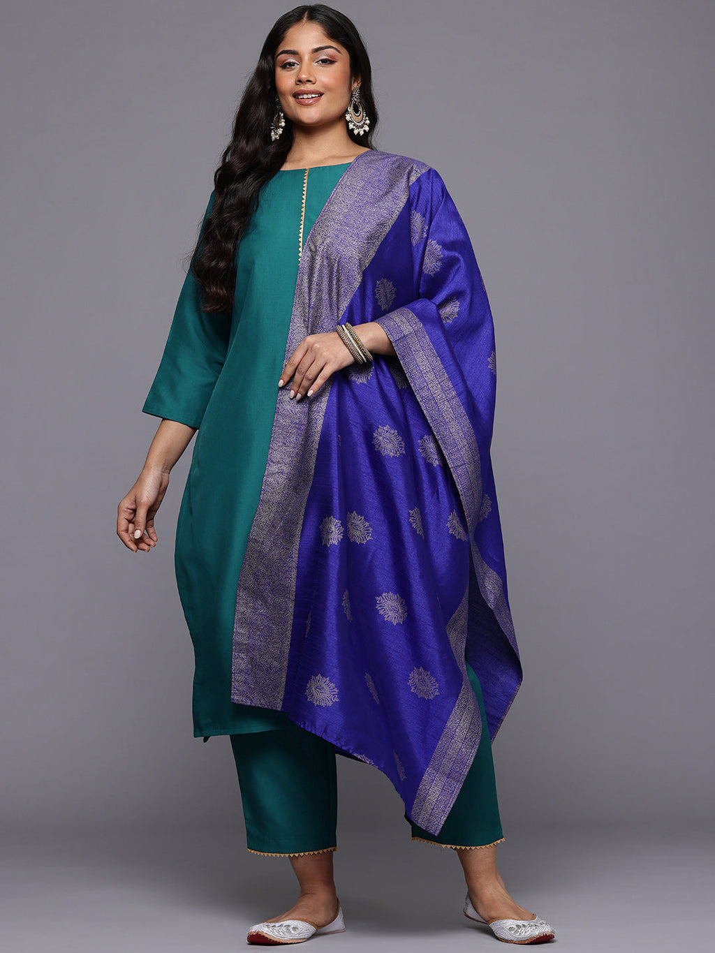 A PLUS BY AHALYAA Plus Size Gotta Patti Kurta with Trousers & With Dupatta-AH