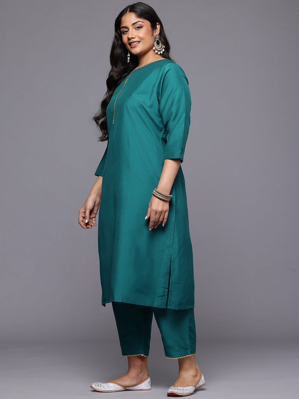 A PLUS BY AHALYAA Plus Size Gotta Patti Kurta with Trousers & With Dupatta-AH