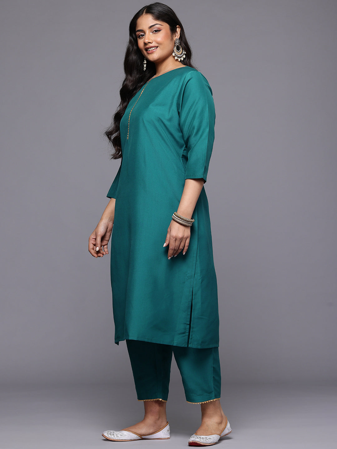A PLUS BY AHALYAA Plus Size Gotta Patti Kurta with Trousers & With Dupatta-AH
